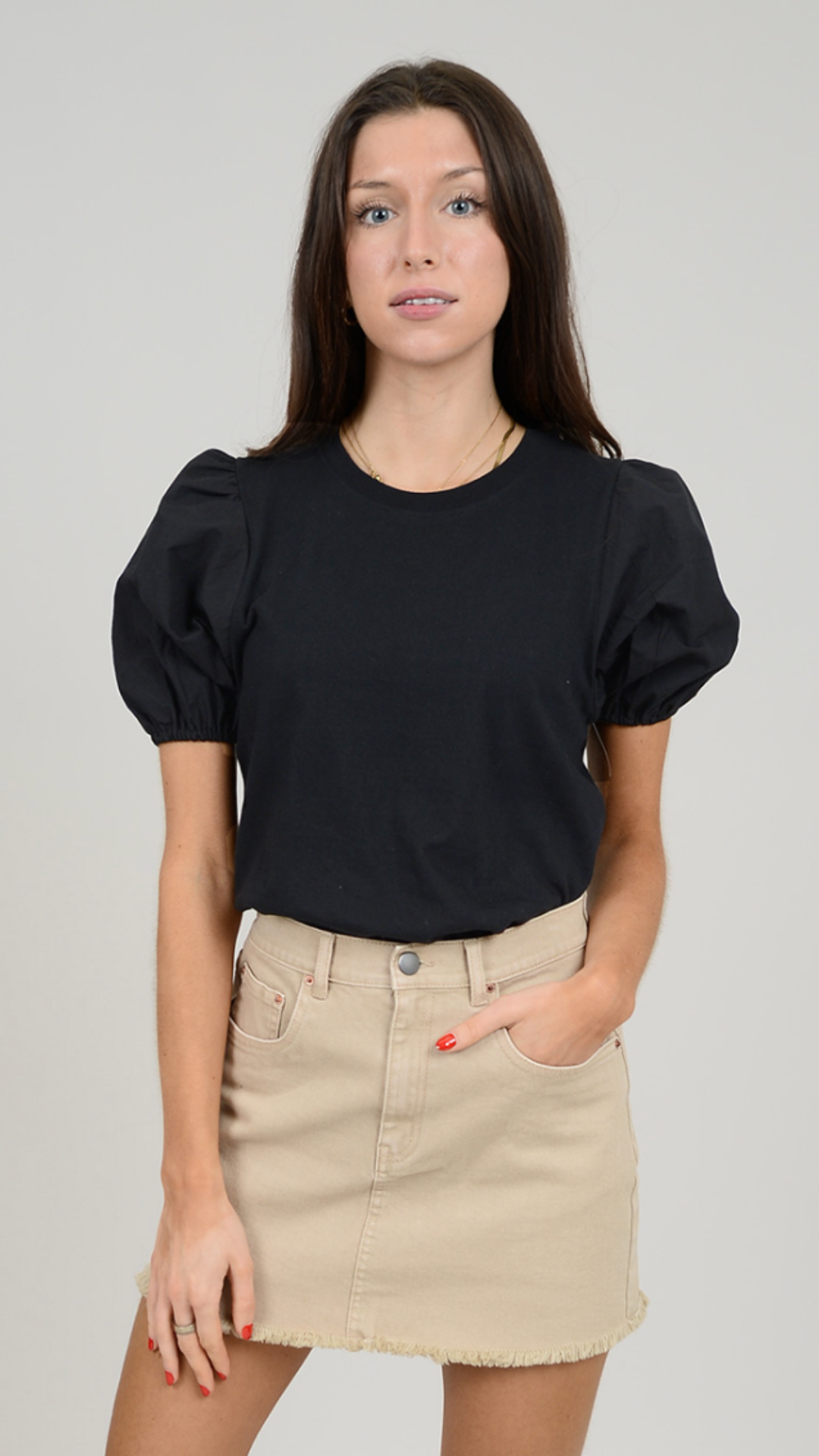 Jersey Top With Poplin Sleeves