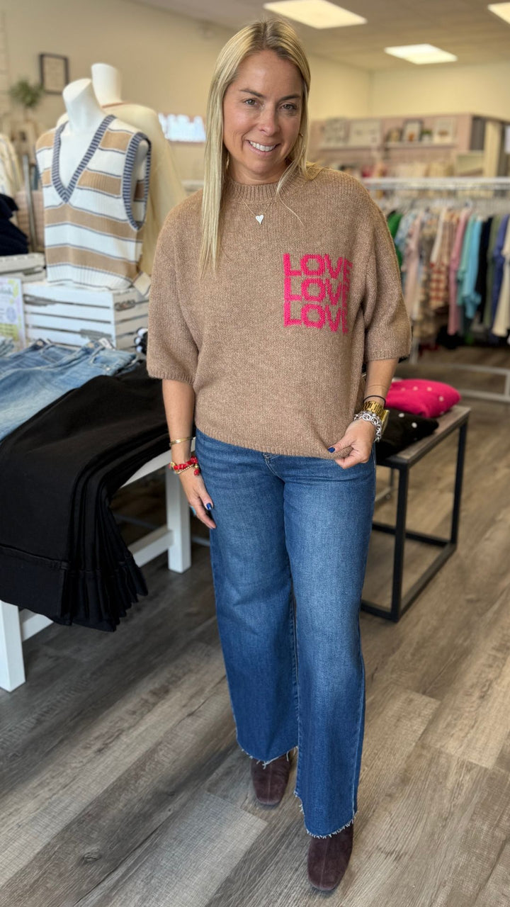 Truffle Balloon Elbow Sleeve Love Sweater