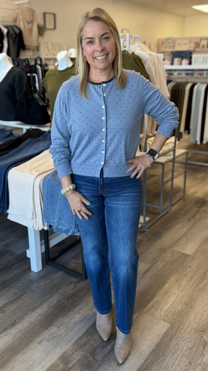 Blue And Navy Polka Dot Cardigan