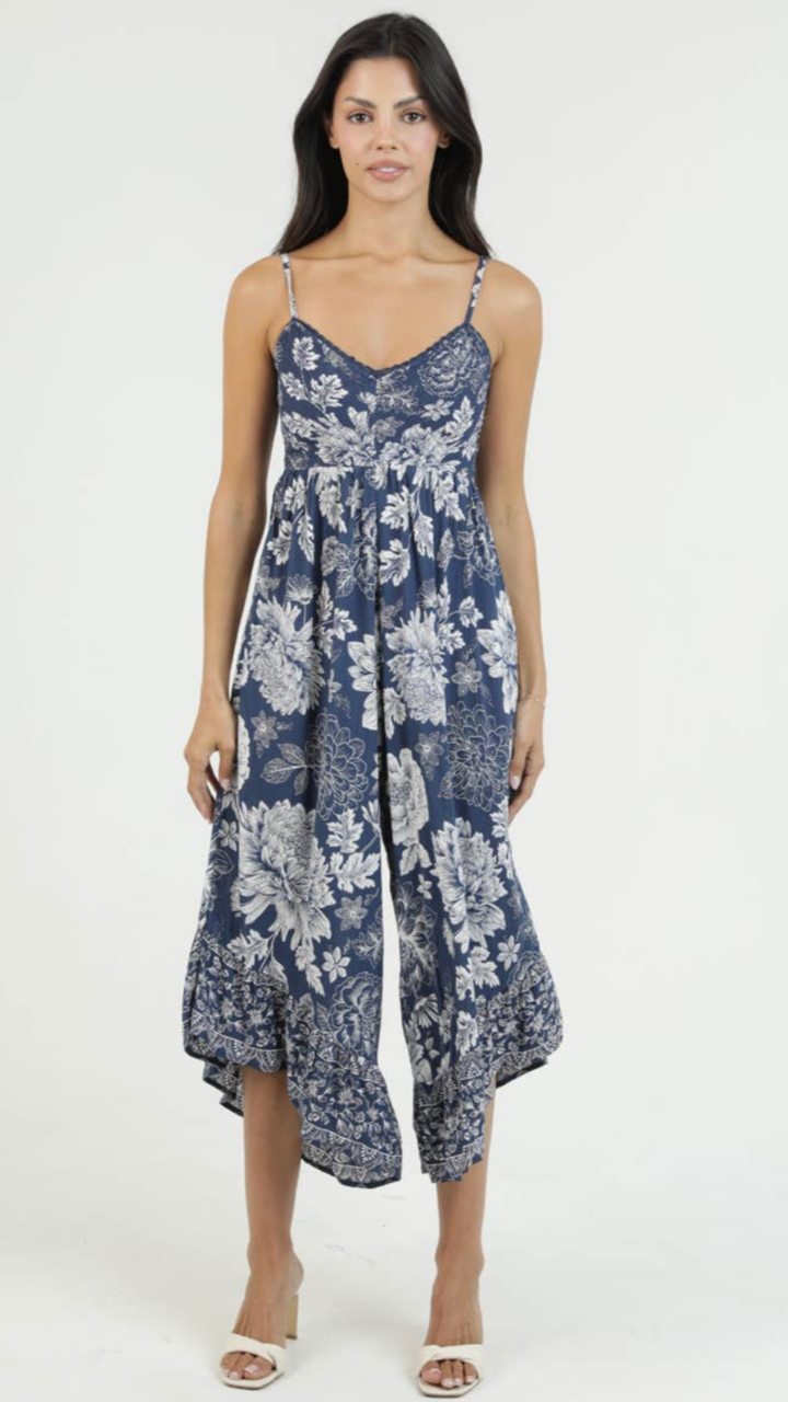 Navy V Neck Jumpsuit