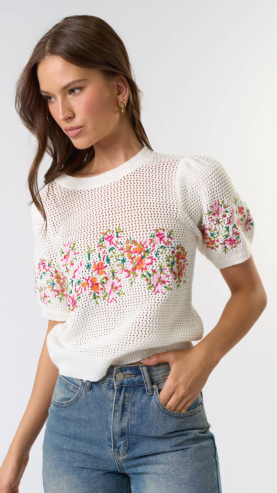 Puff Sleeve Embroidered Floral Top