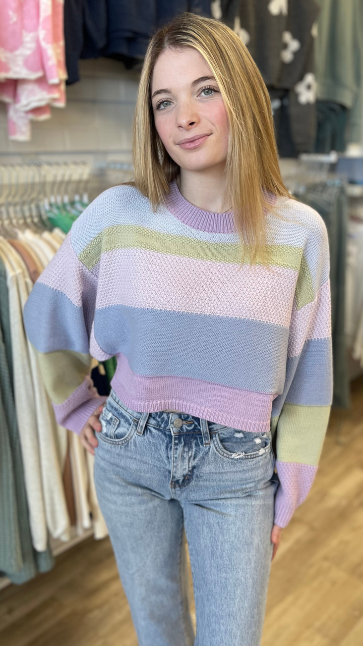 Baby Blue Multi Color Cropped Sweater