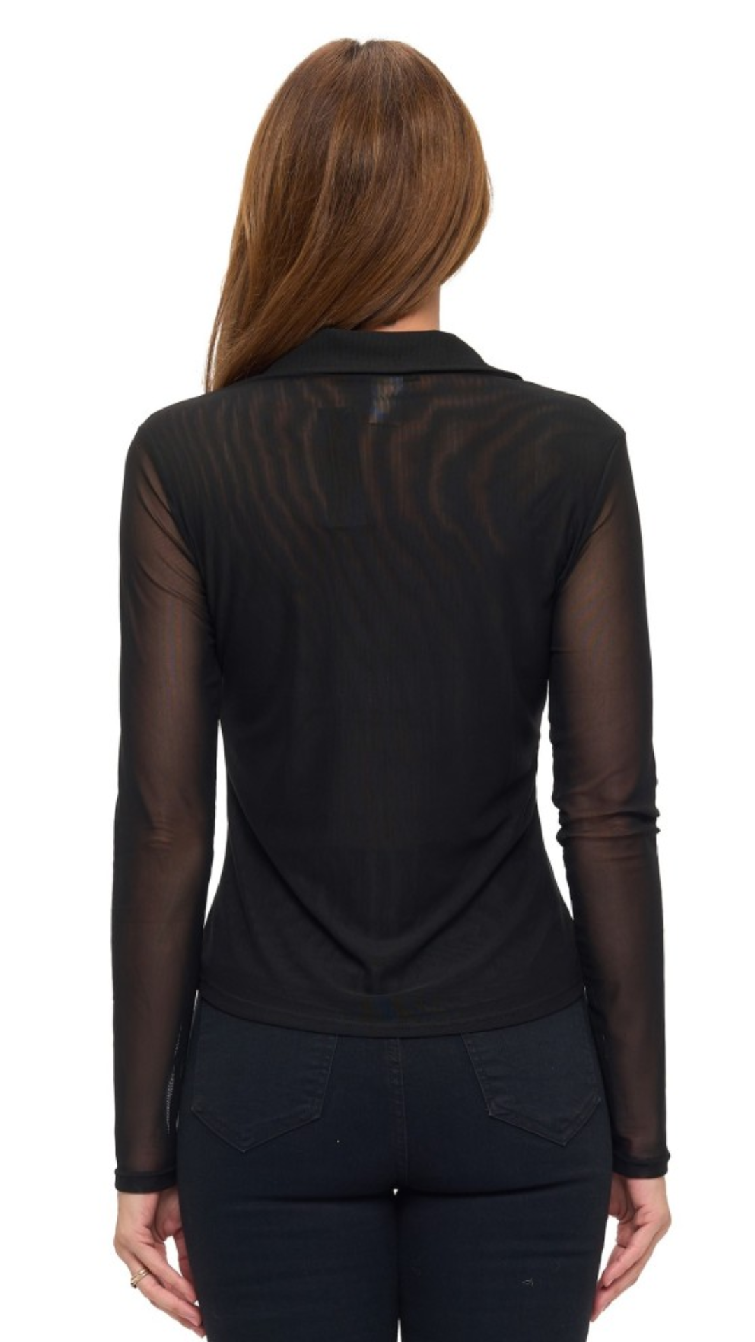 Black Mesh Collared Button Up Top