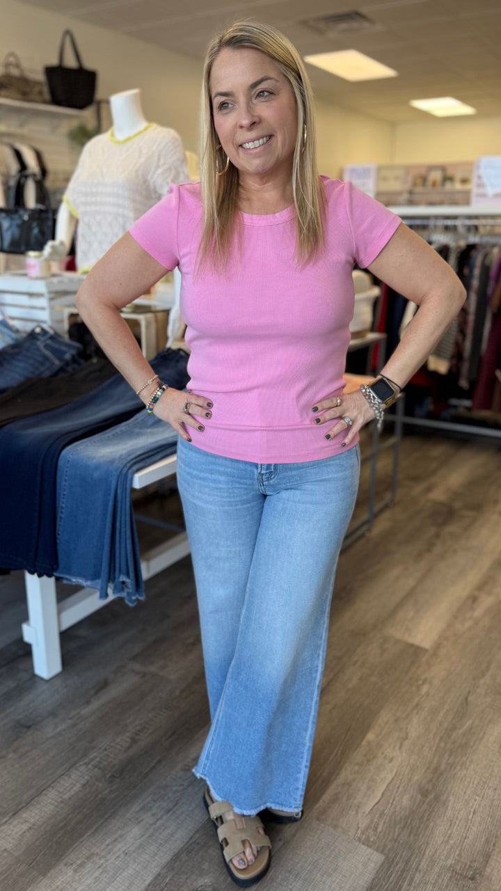 Candy Tencel Ribbed Crew Neck Tee