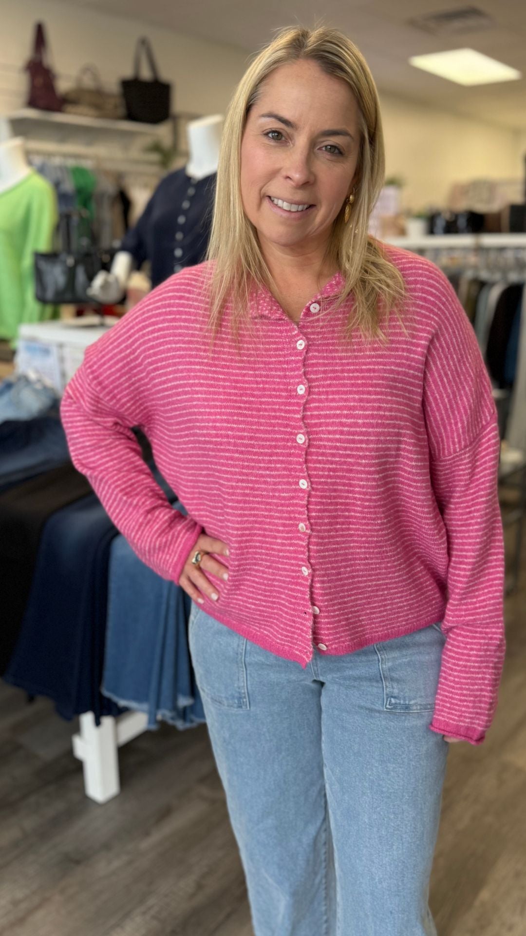 Bubblegum Pin Striped Piper Cardigan