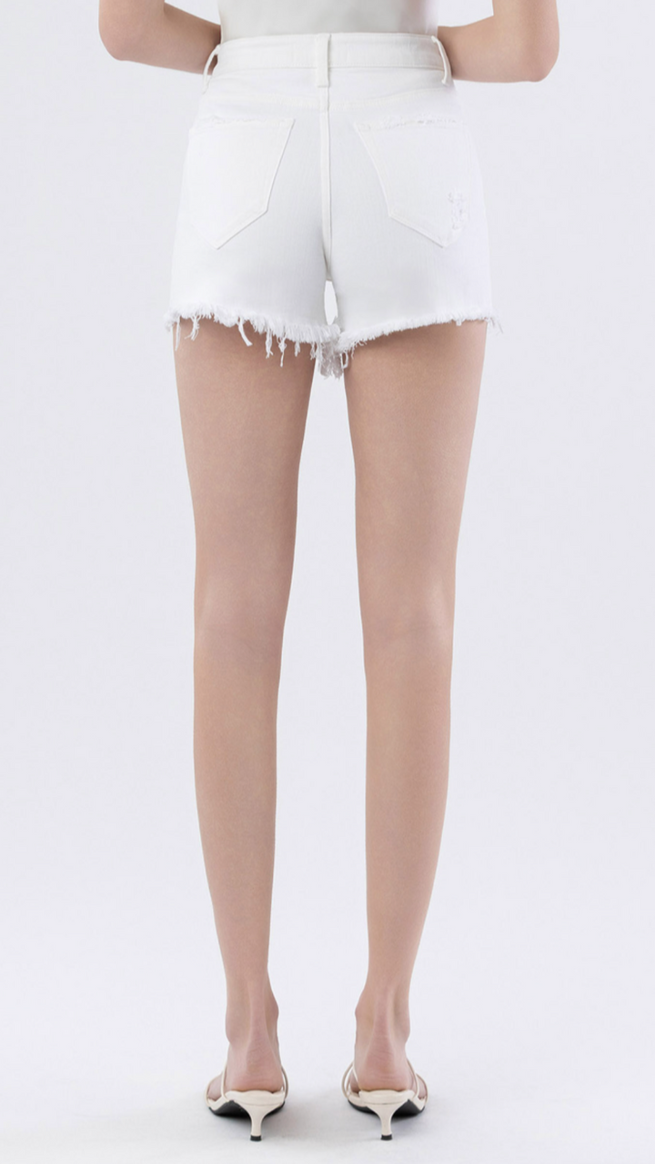 High Rise White Tummy Control A Line Shorts