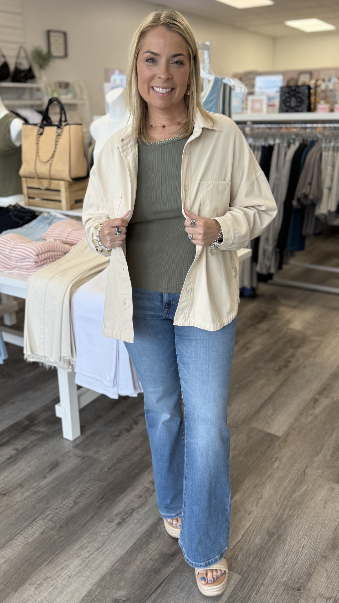 Cream Wash Buttondown Front Top