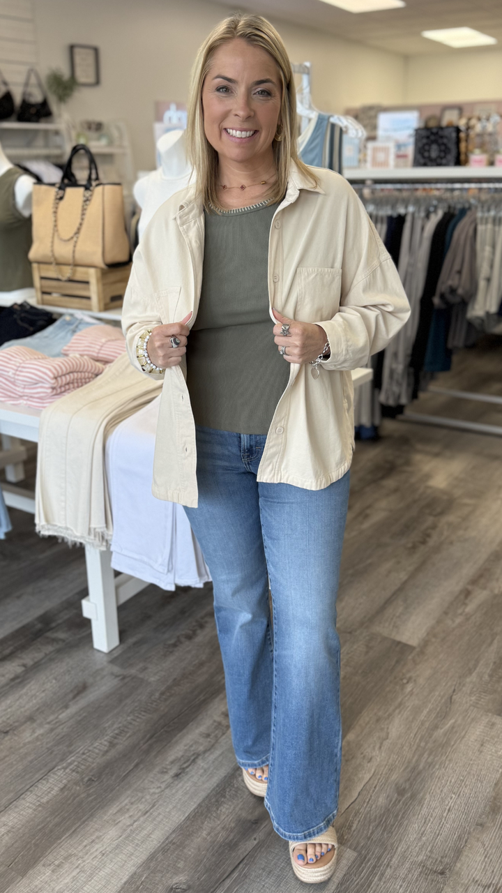 Cream Wash Buttondown Front Top
