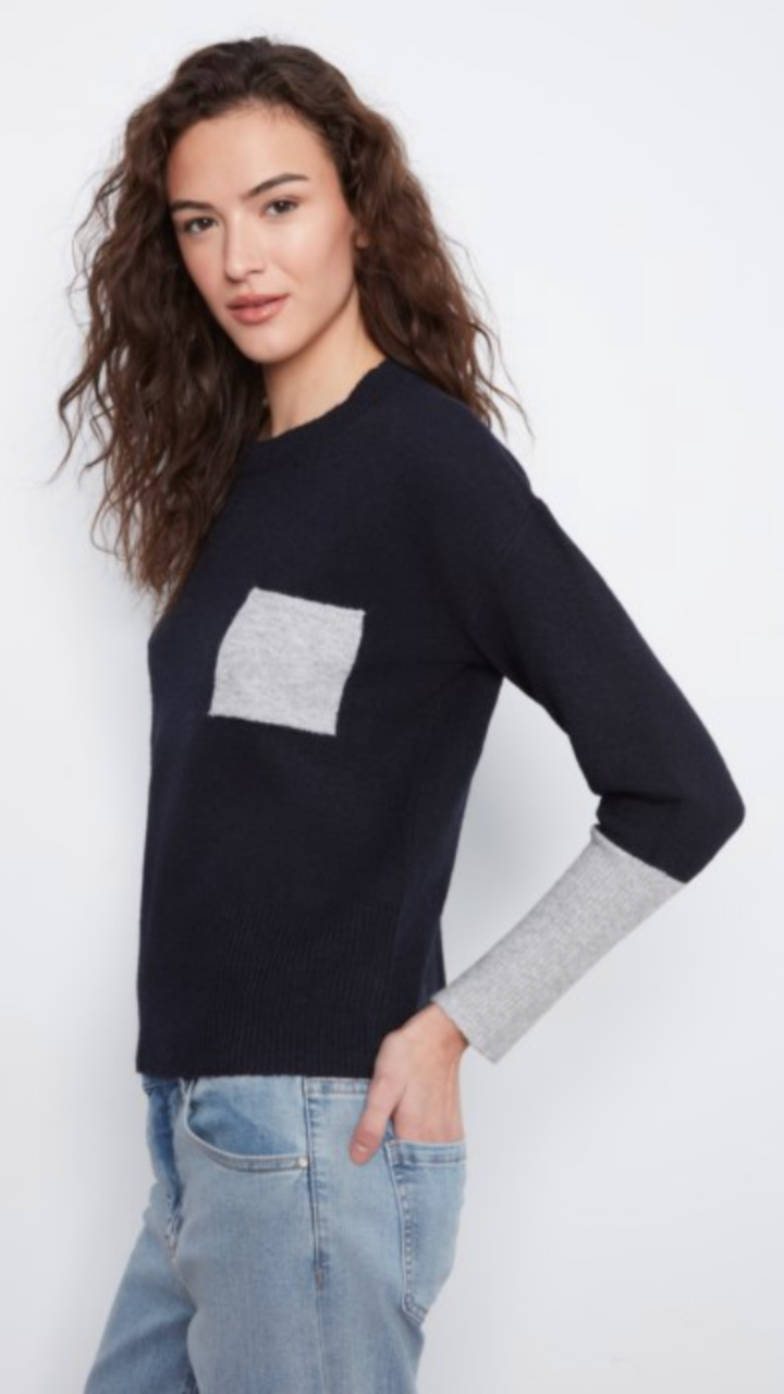 Navy Crew Neck Sweater With Contrast Details