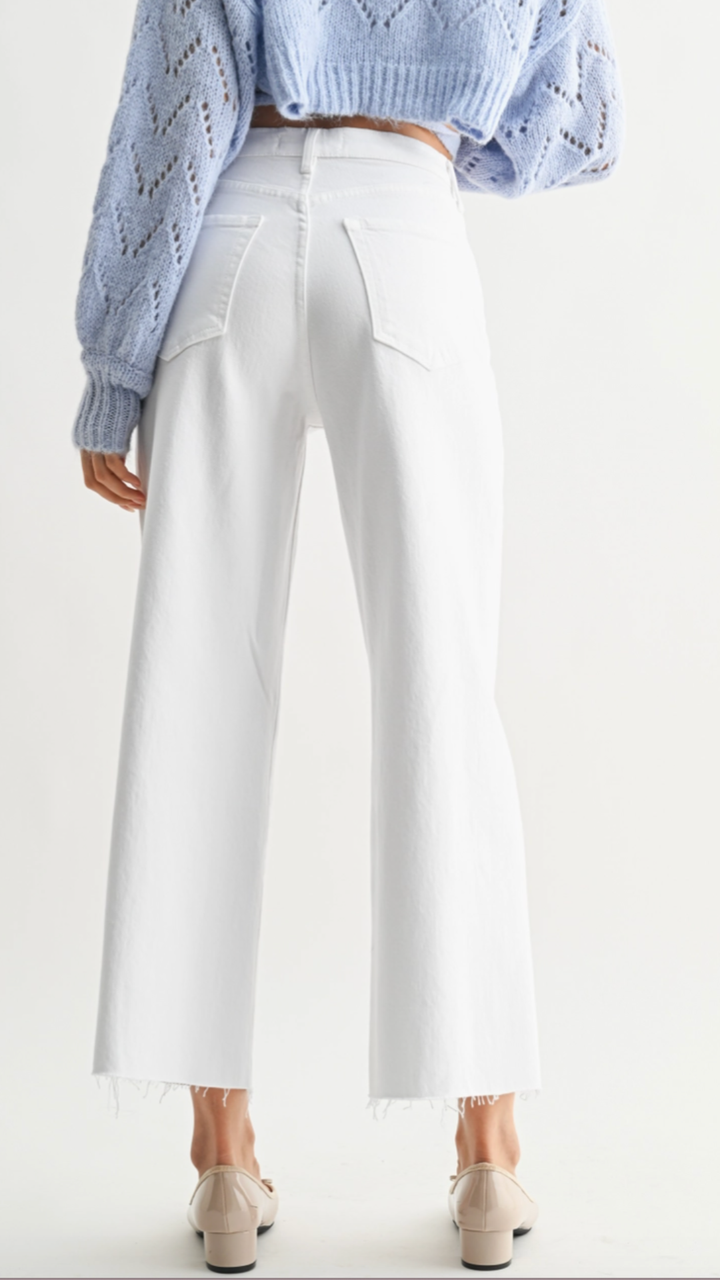 High Rise Optic White Scissor Cut Wide Leg Jeans