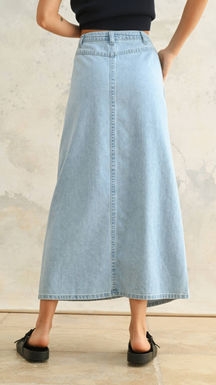 Denim Overlap Long Skirt