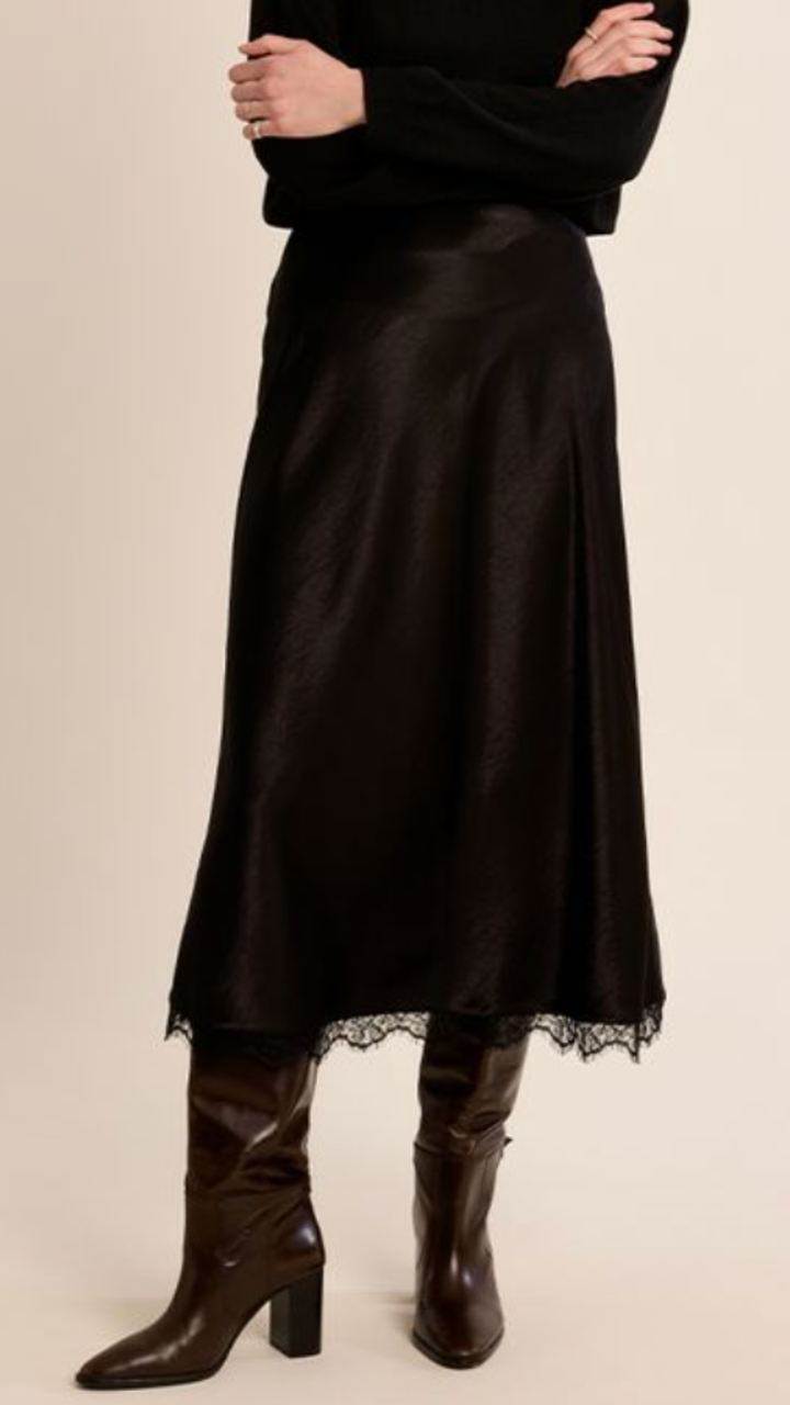 Black Silk Skirt With Lace Trim