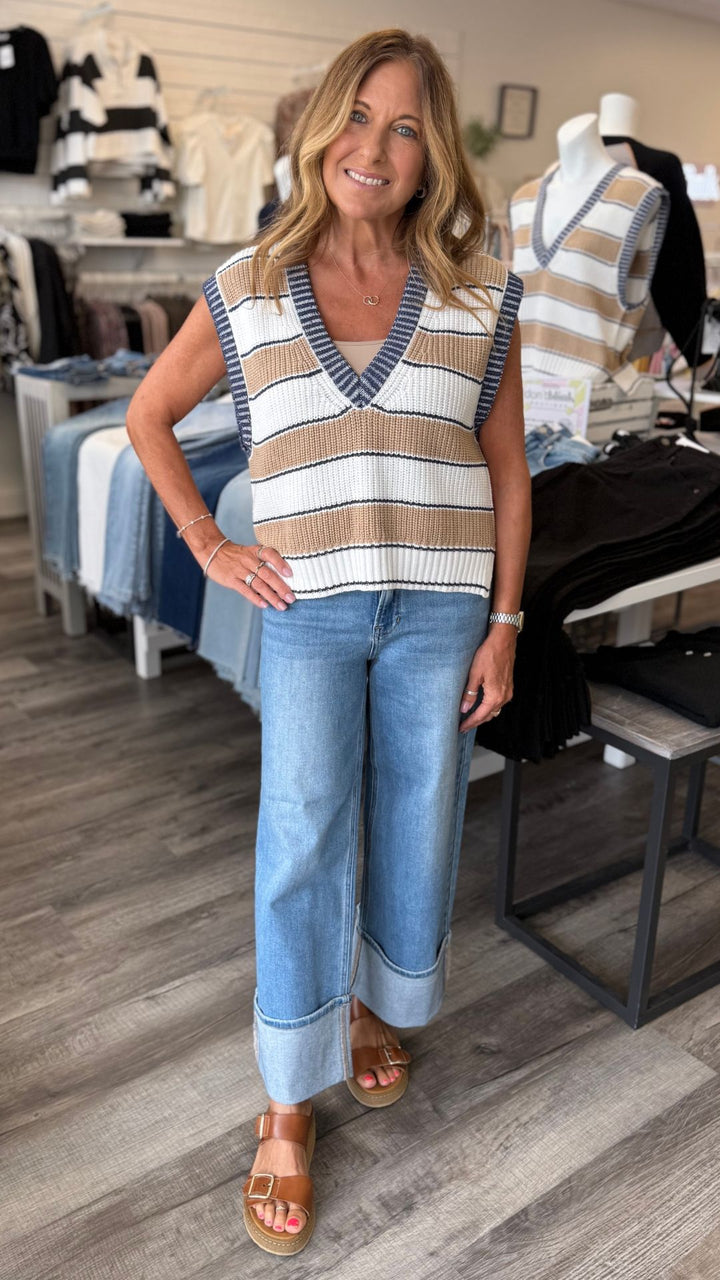 Camel Stripe Sweater Vest