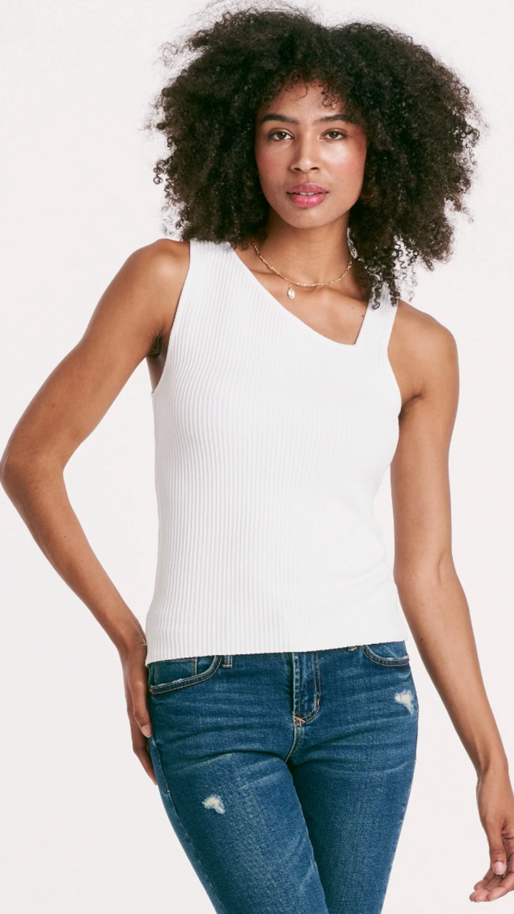 White Cut Out Rib Tank