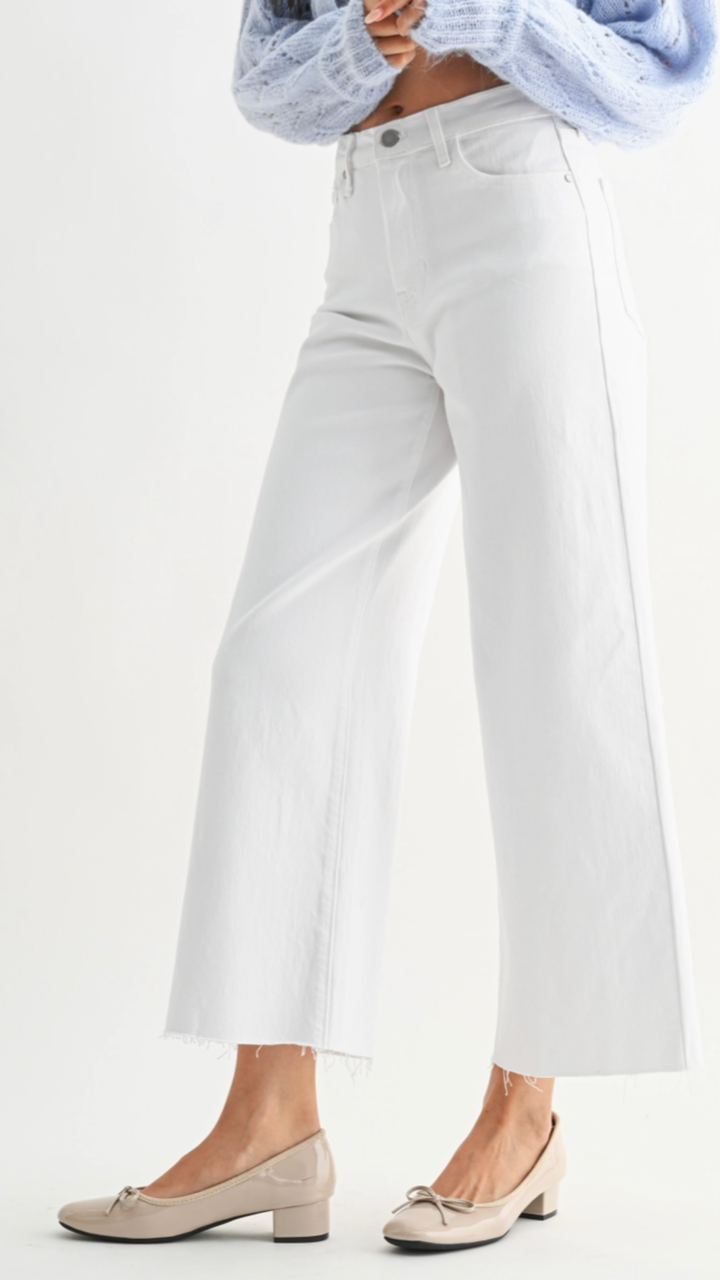 High Rise Optic White Scissor Cut Wide Leg Jeans
