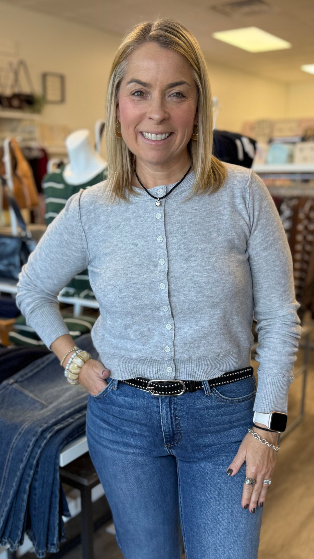 Grey Lightweight Cropped Cardigan