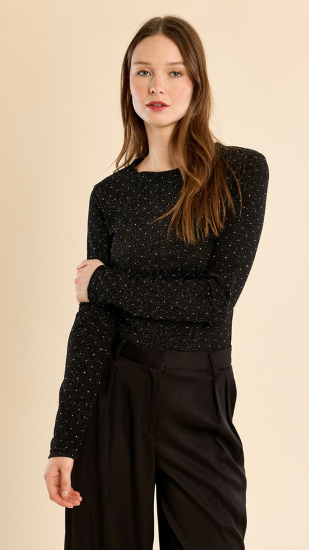 Black Mini Stud Long Sleeve Top