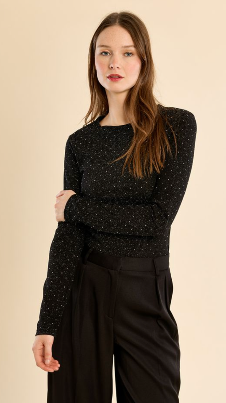 Black Mini Stud Long Sleeve Top