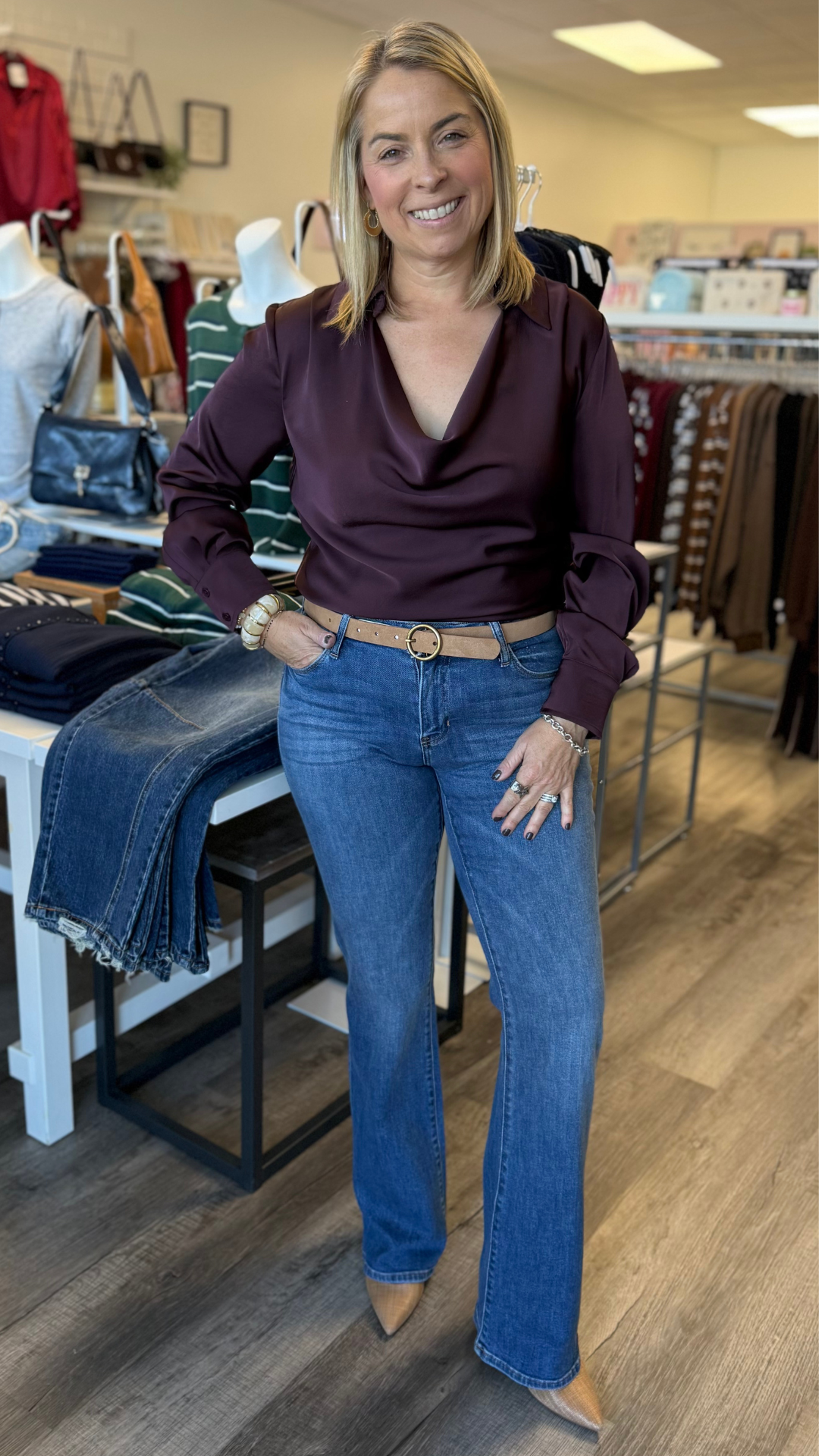 Mid Rise Dark Wash Full Length Bootcut Jeans