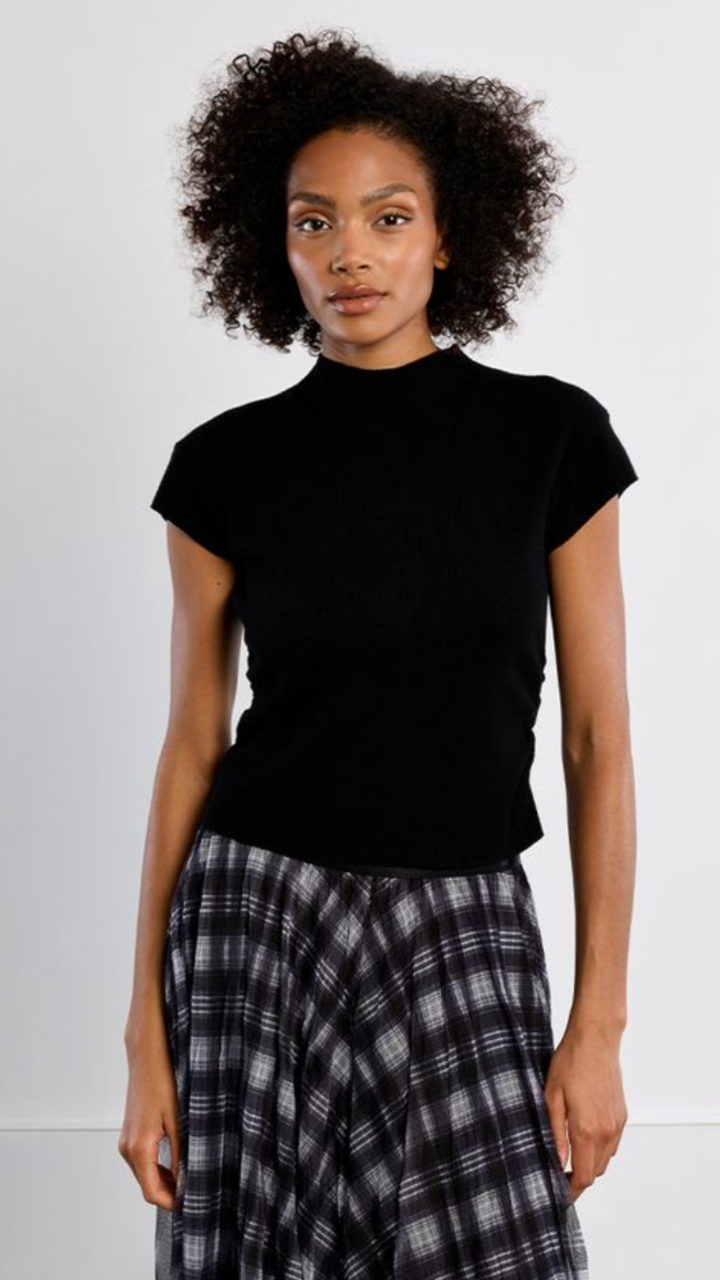 Black Ruched Sleeveless Sweater Top