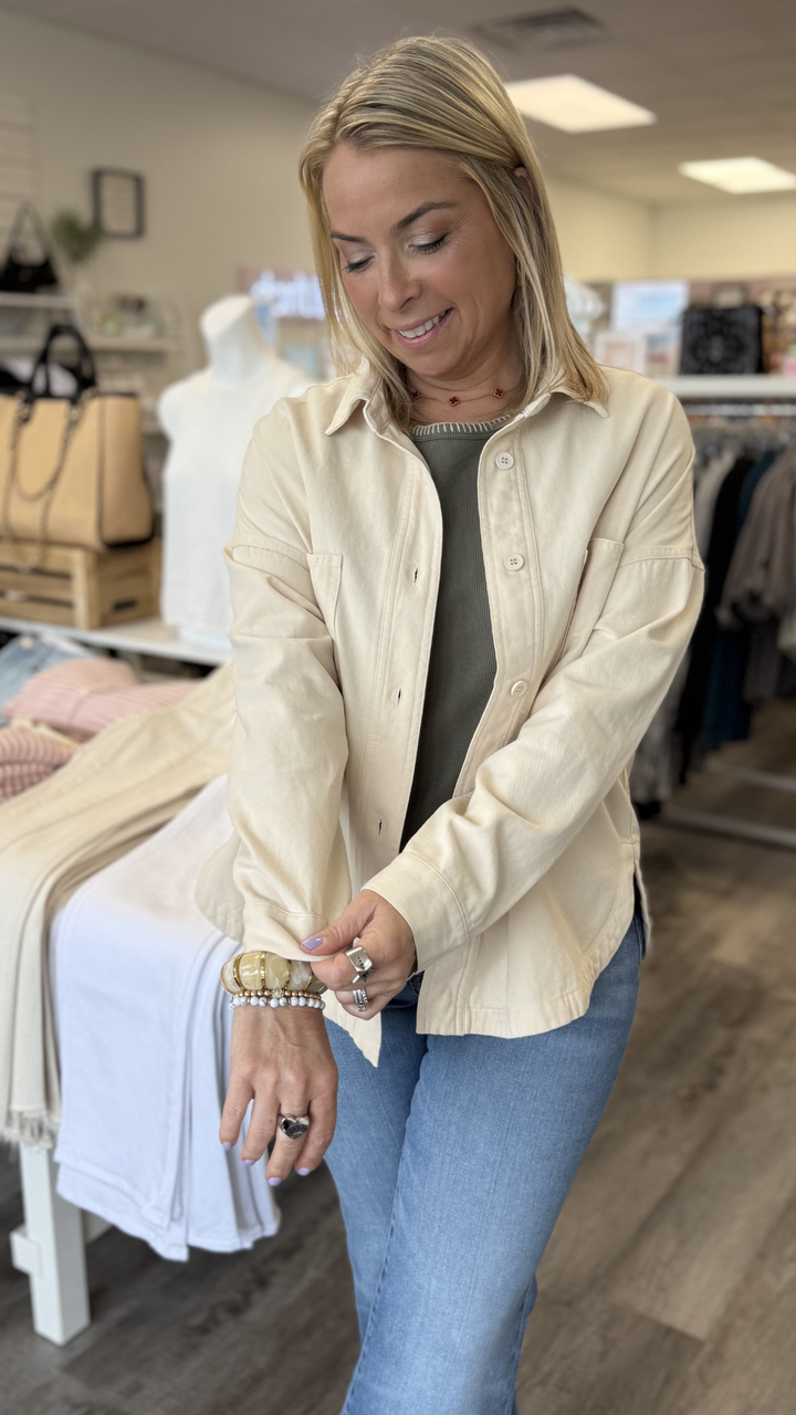 Cream Wash Buttondown Front Top