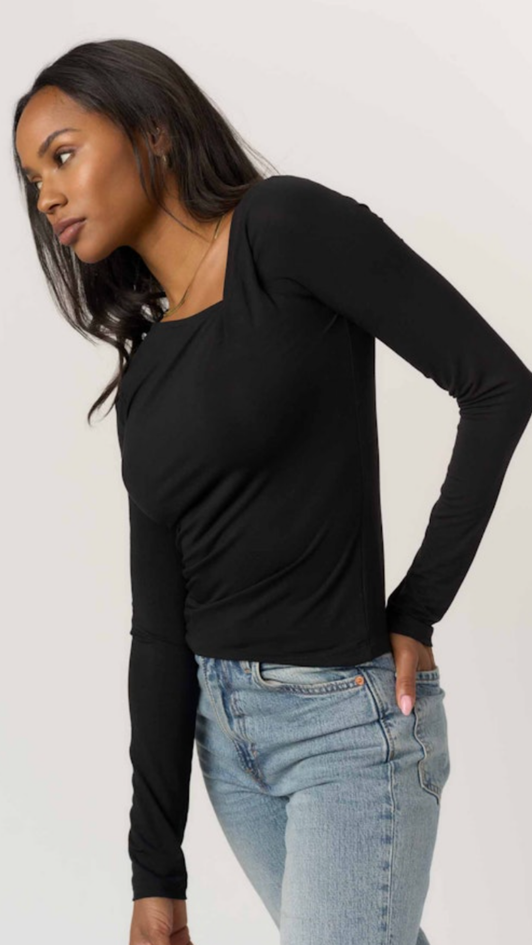 Black Fitted Twist Front Long Sleeve