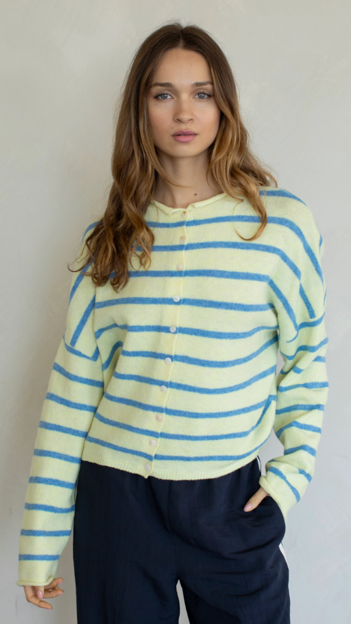 Light Yellow Cabana Striped Piper Cardigan