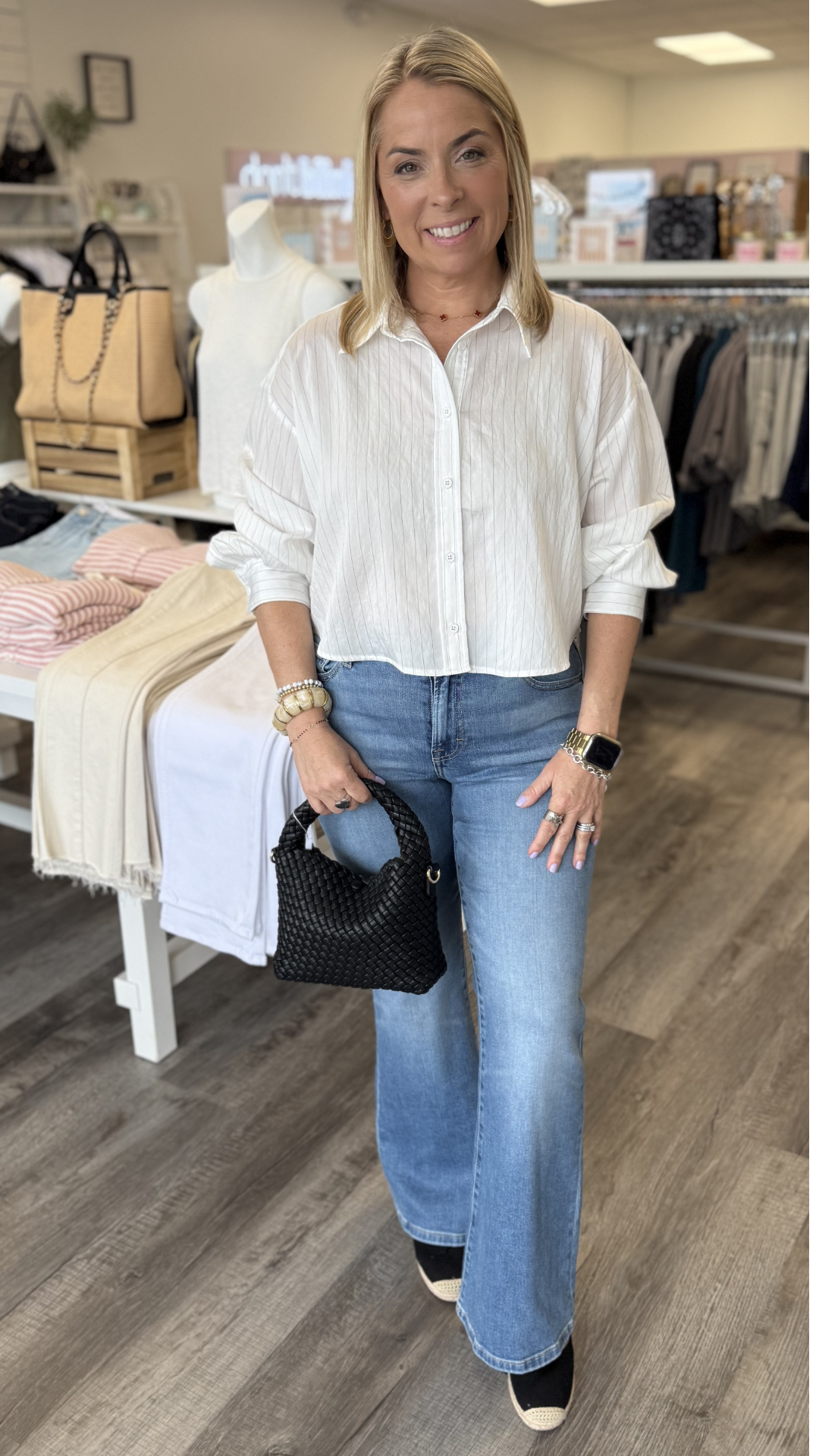 White Pin Stripe Buttondown Top