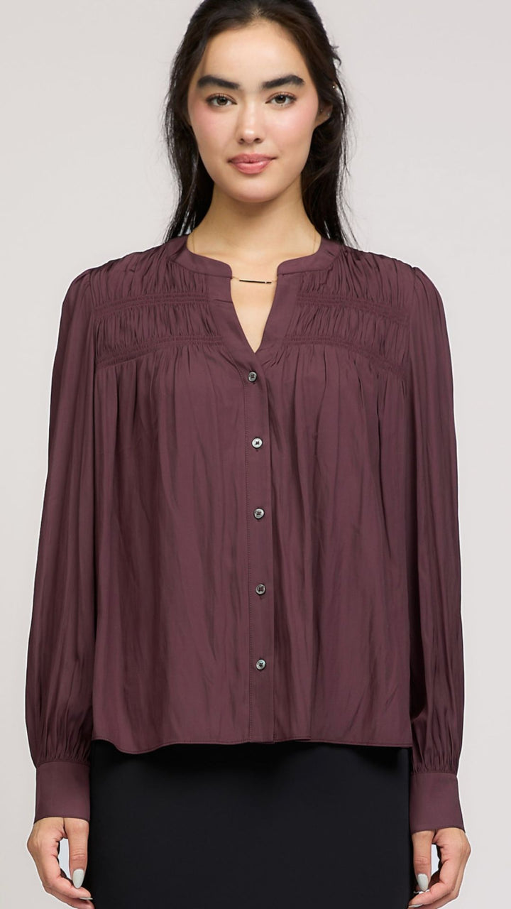Midnight Plum Split Neck Blouse