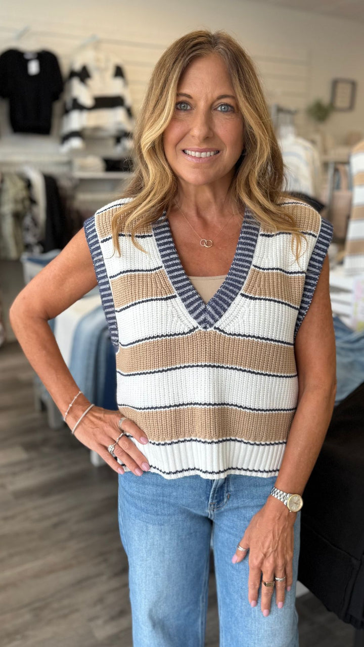 Camel Stripe Sweater Vest