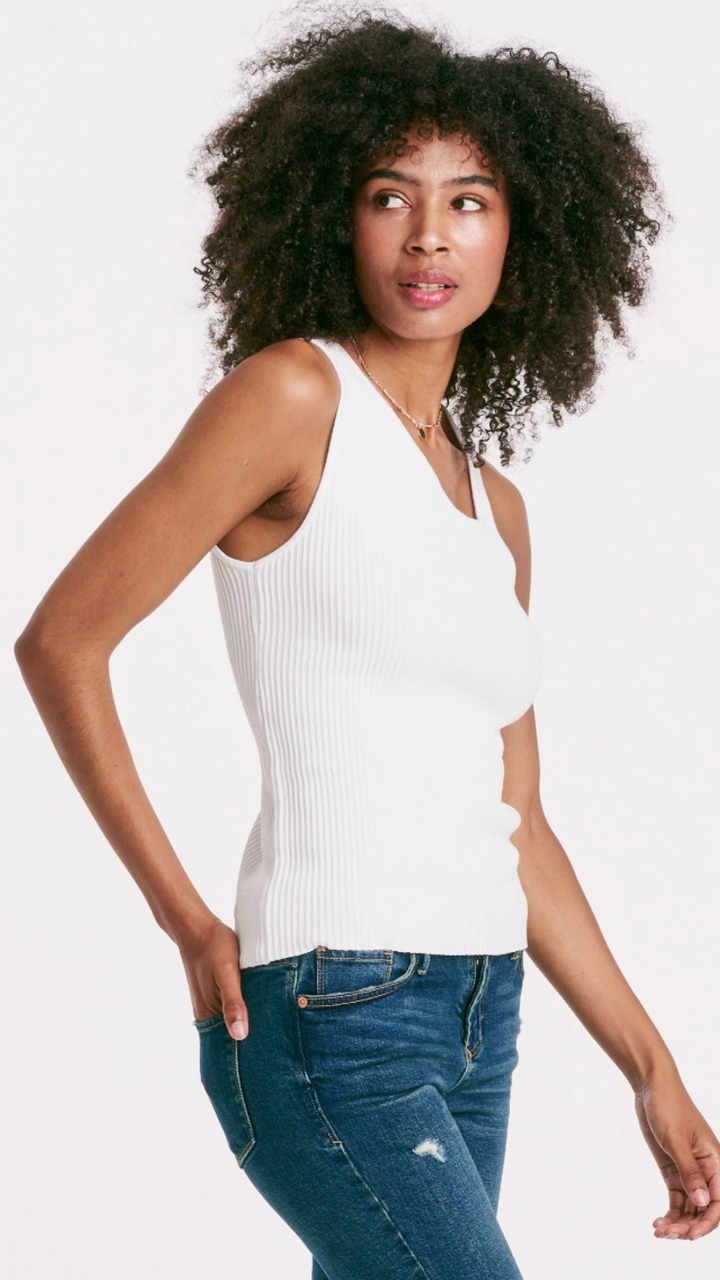White Cut Out Rib Tank