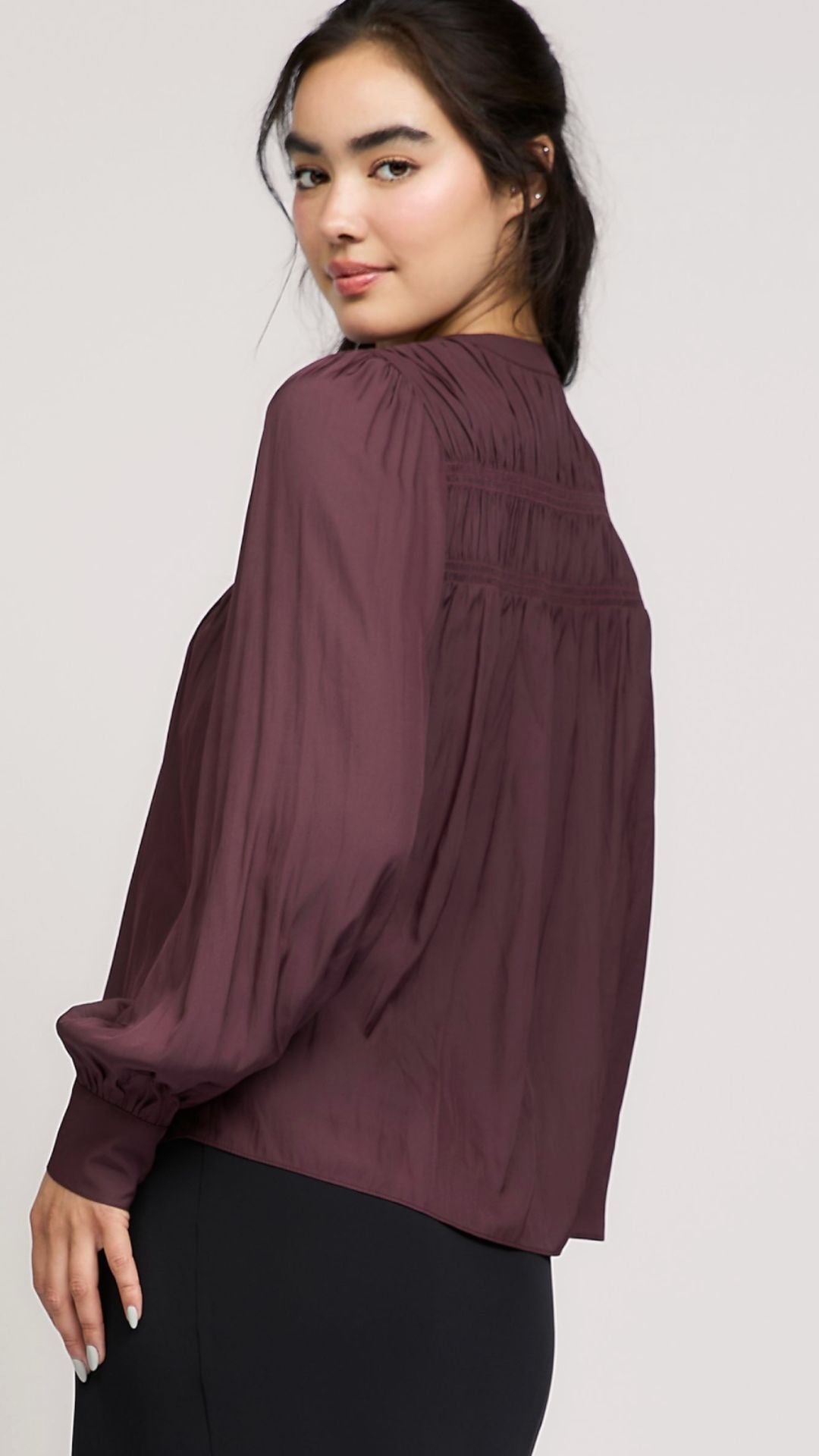 Midnight Plum Split Neck Blouse
