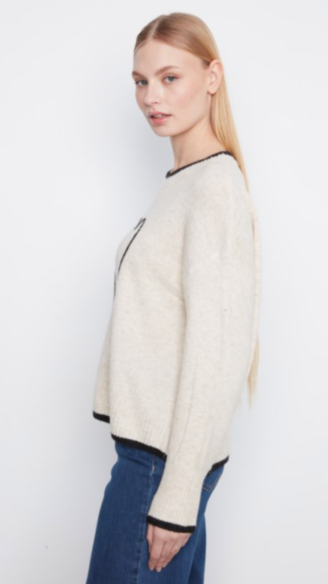 Natural Embroidered Heart Sweater