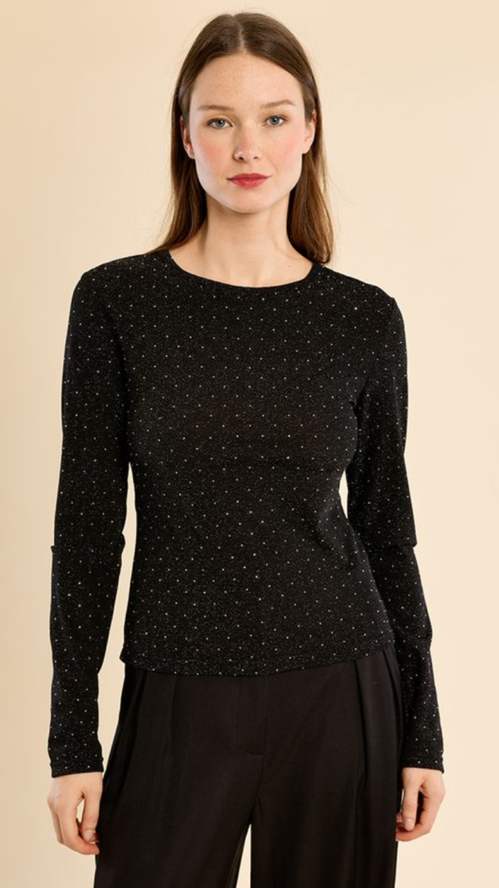 Black Mini Stud Long Sleeve Top
