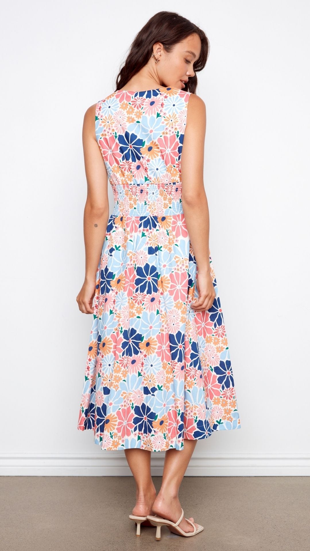 Cotton Voile Printed Front Zip Maxi Dress