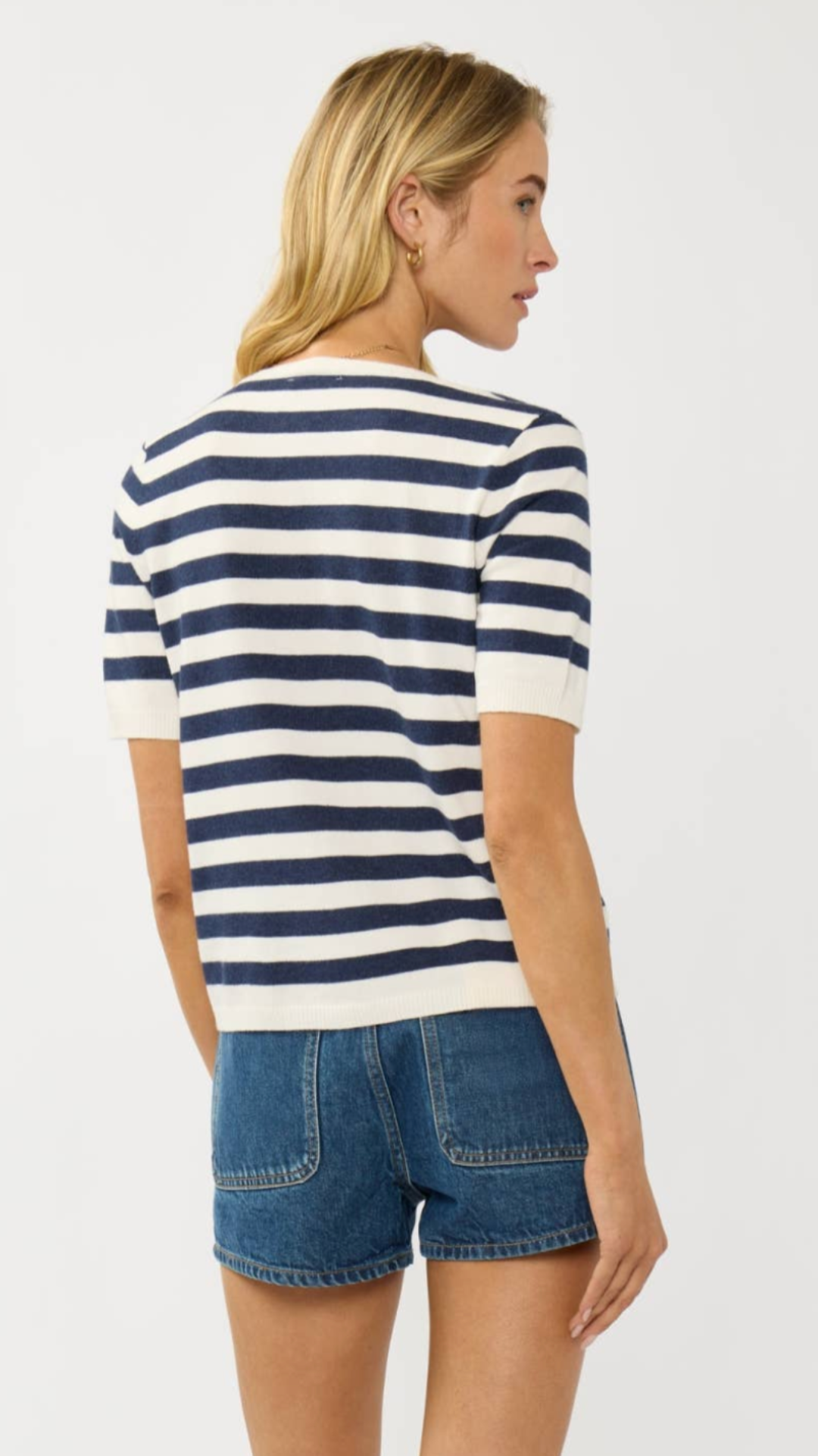 Cream And Navy Stripe Polo Top