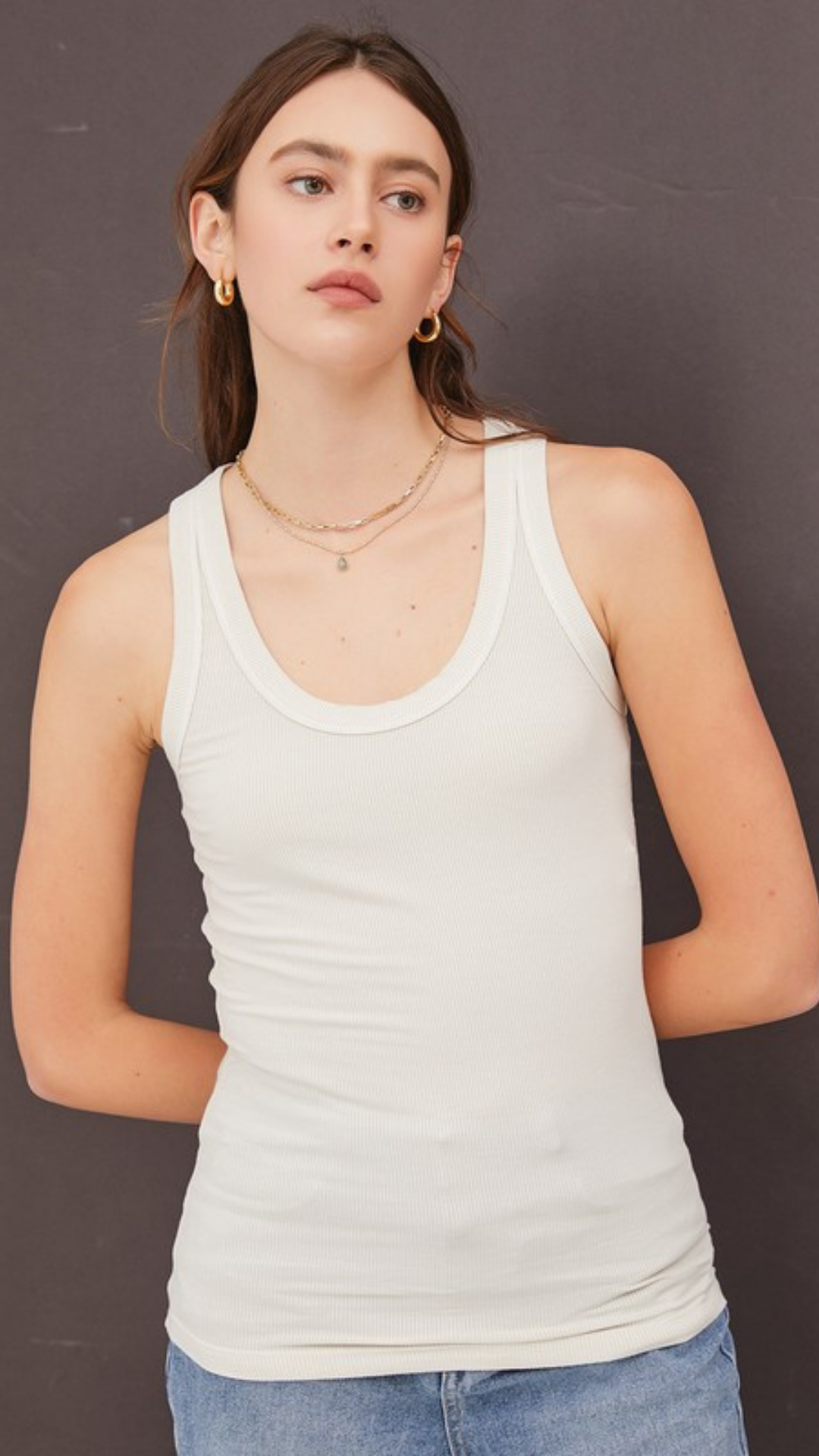 Off White Ribbed Scoop Neck Tank
