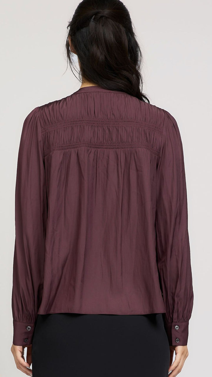 Midnight Plum Split Neck Blouse