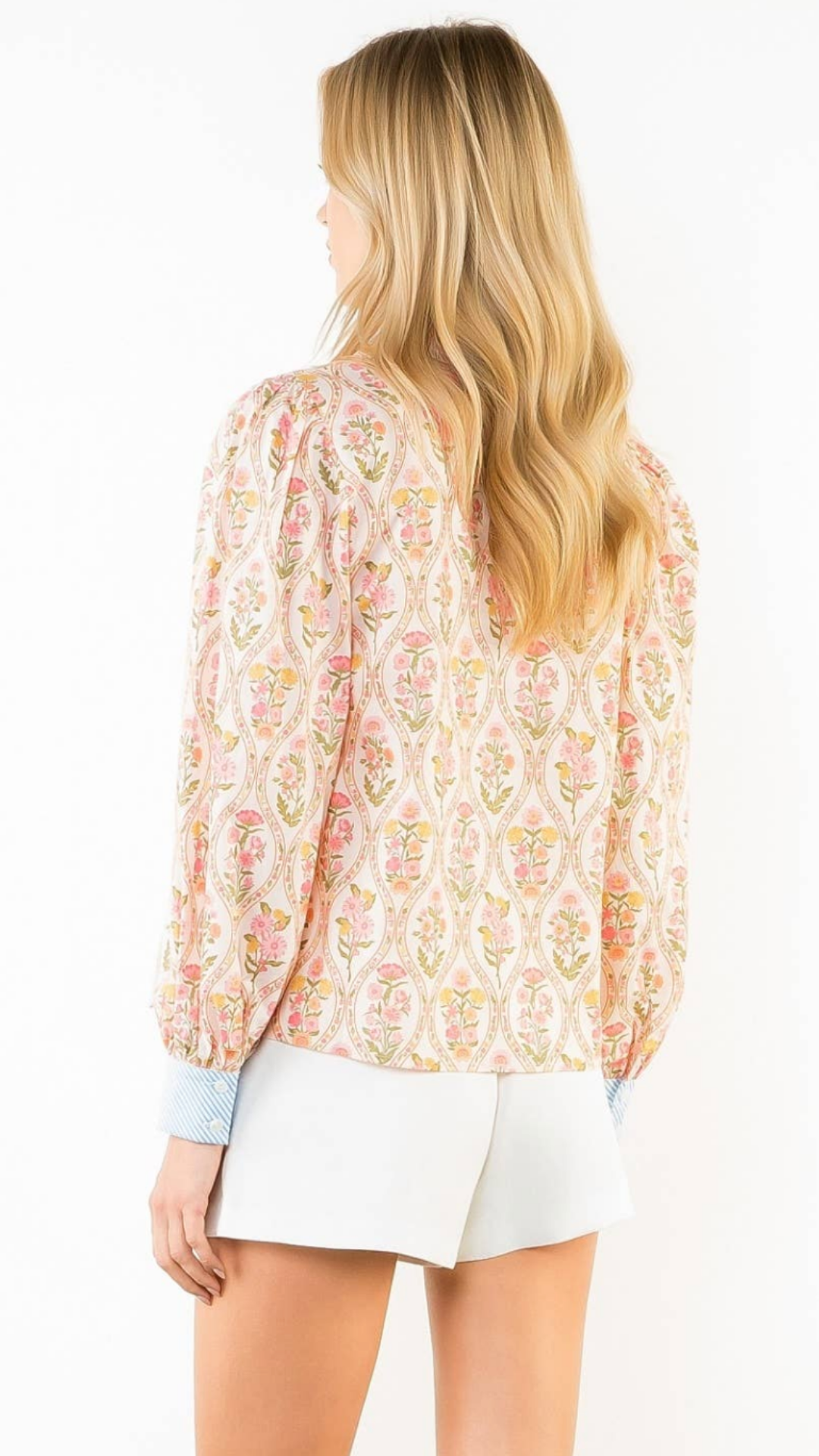 Long Sleeve Floral Contrast Trim Top