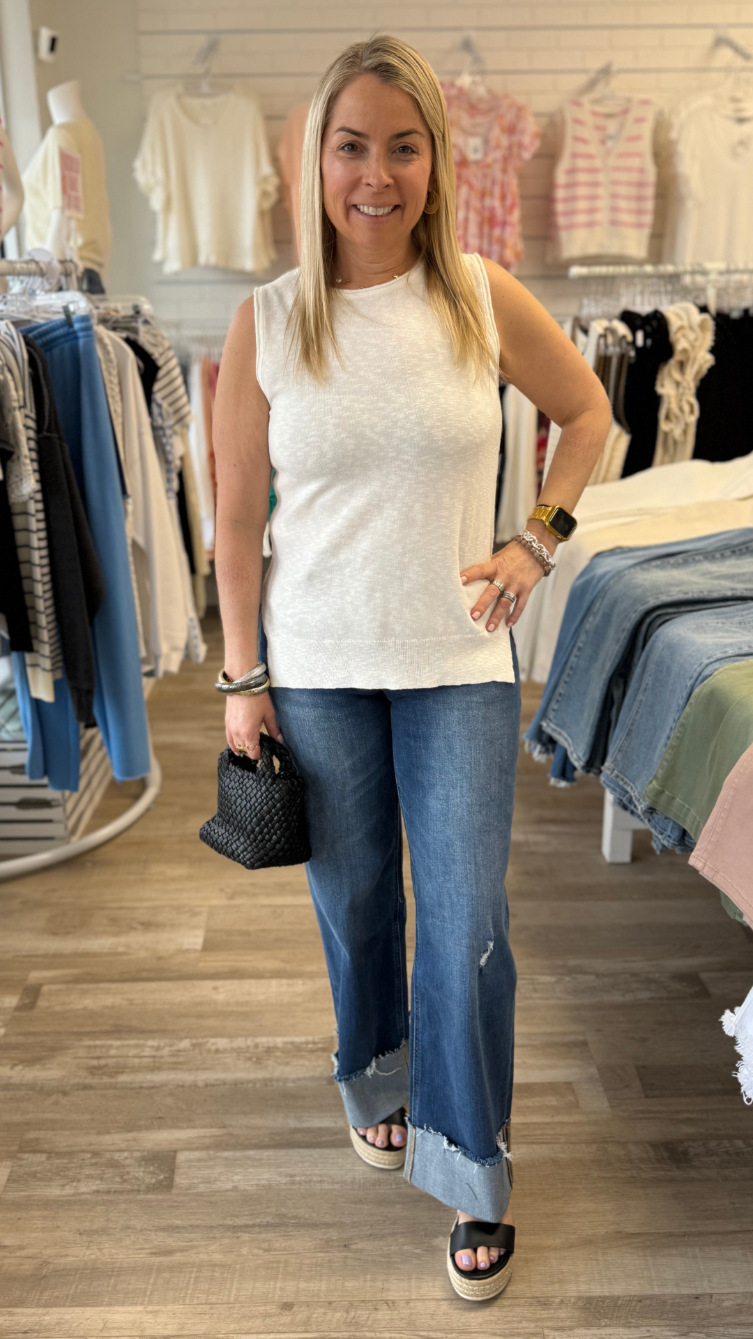 High Rise Dark Wash Cuffed Baggy Wide Leg Jeans