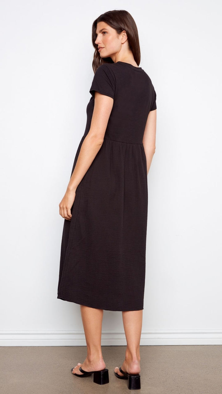 Short Sleeve Tee Gauze Bottom Midi Dress