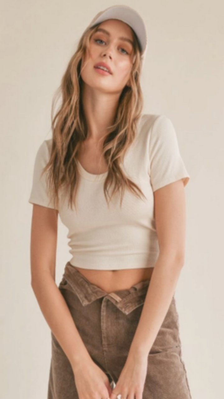 Marshmallow Scoop Neck Knit Tee
