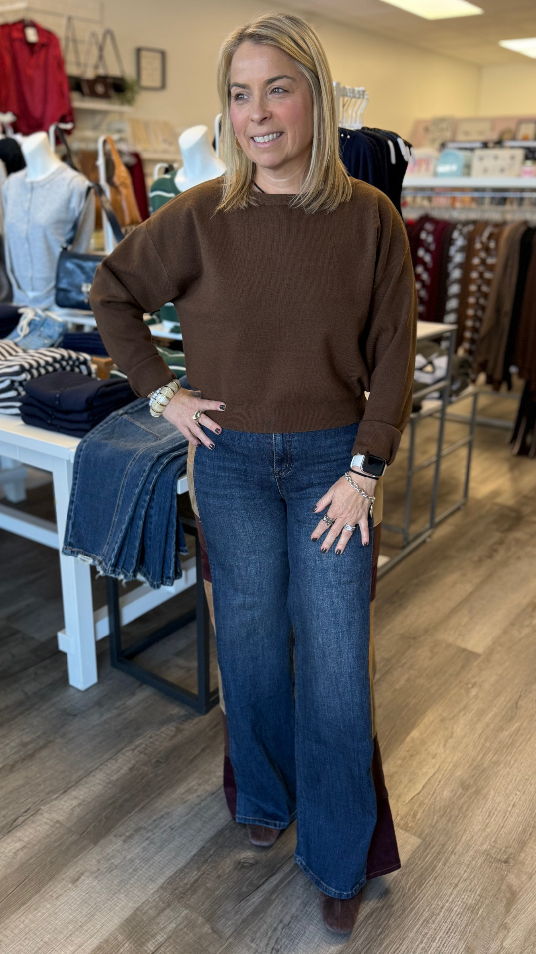Brown Boatneck Pullover Sweater