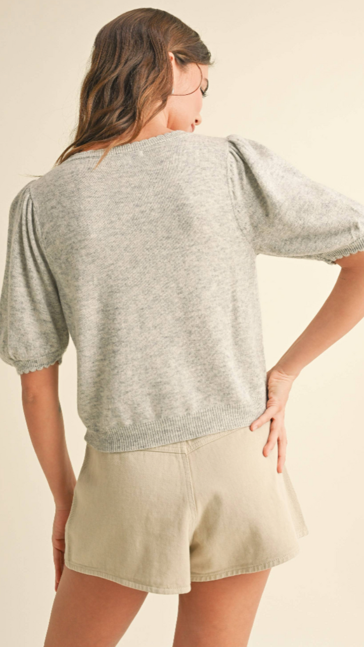 Puff Short Sleeve Button Down Knit Cardigan