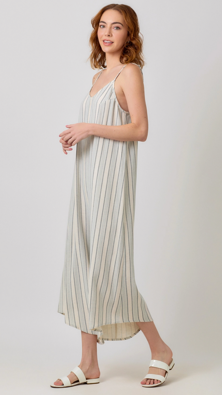 Pale Blue Stripe Sleeveless V-Neck Jumpsuit
