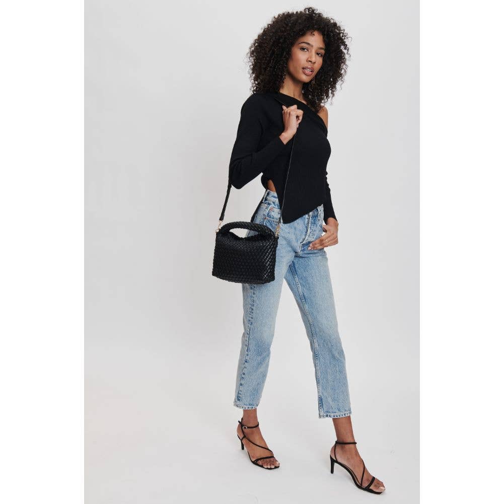 Black Woven Vegan Leather Crossbody