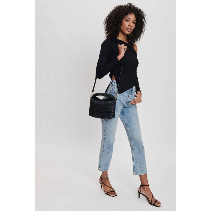 Black Woven Vegan Leather Crossbody