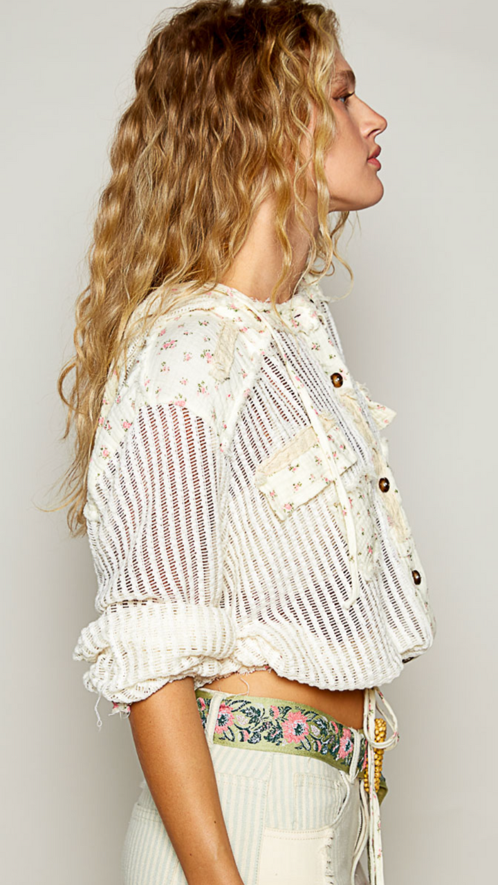 Cream Floral Open Knit Jacket