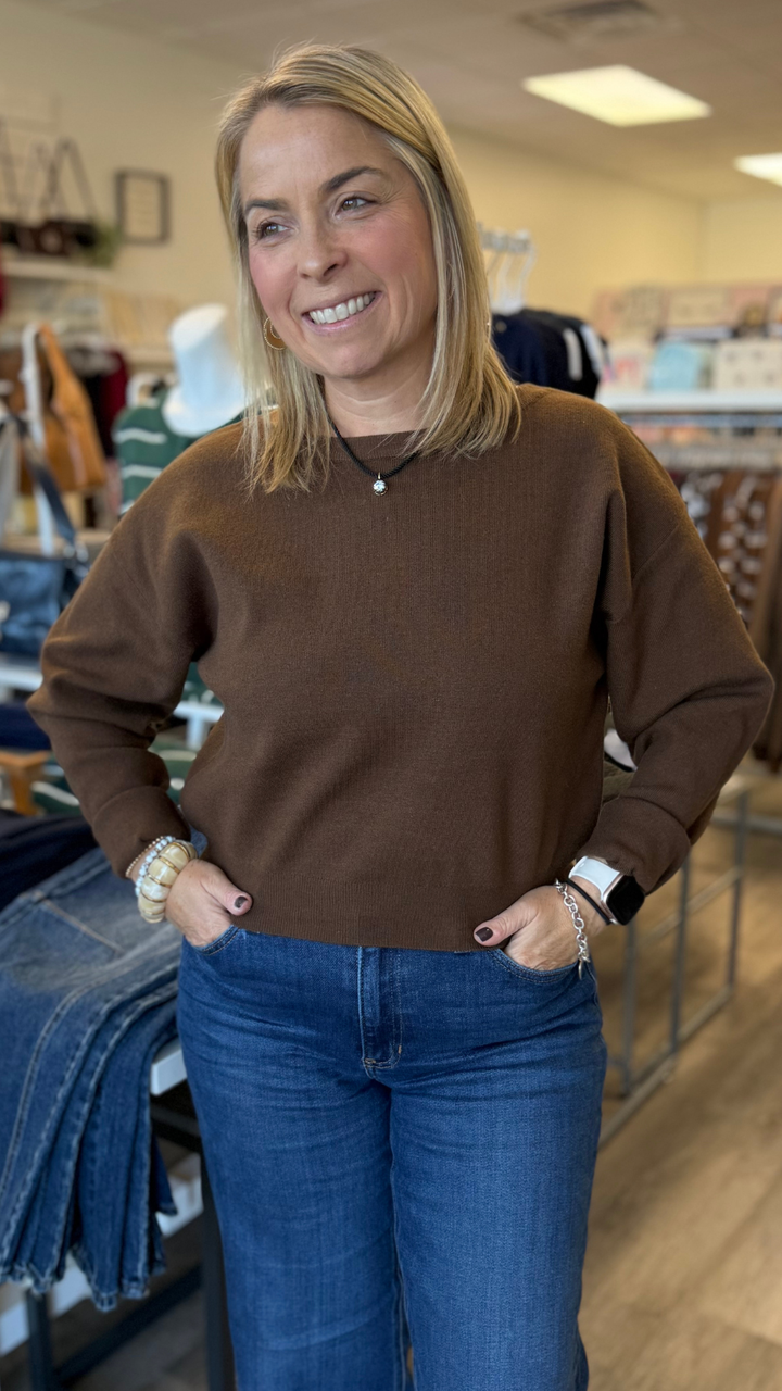 Brown Boatneck Pullover Sweater