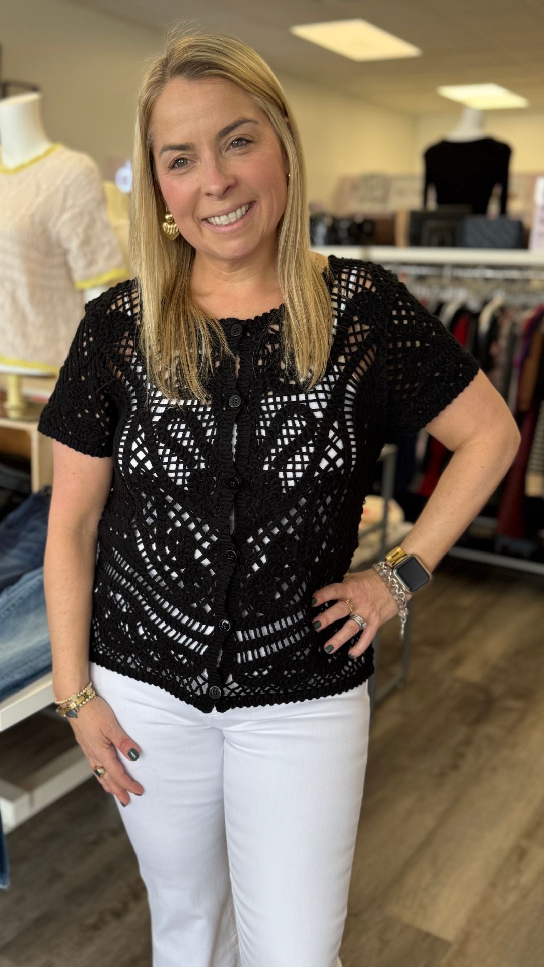Black Reversible Short Sleeve Crochet Top